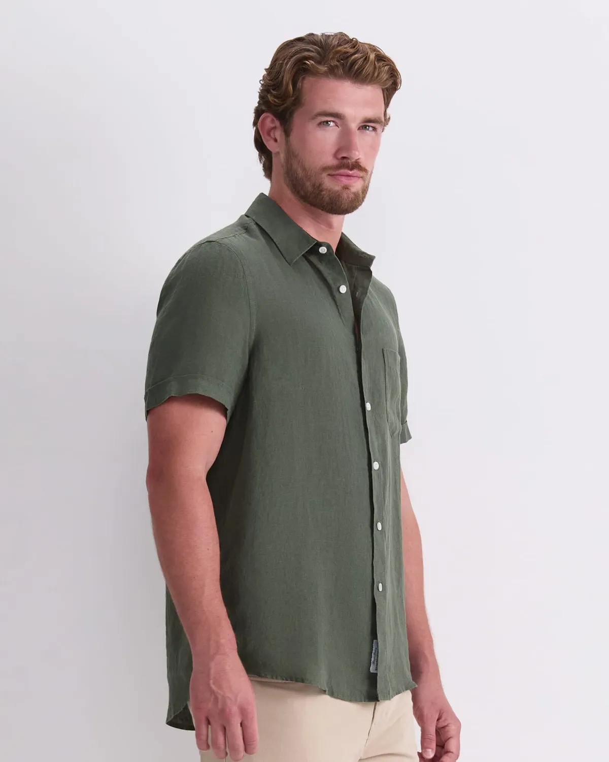 Sportscraft camicia uomo lino maniche corte tinta filo