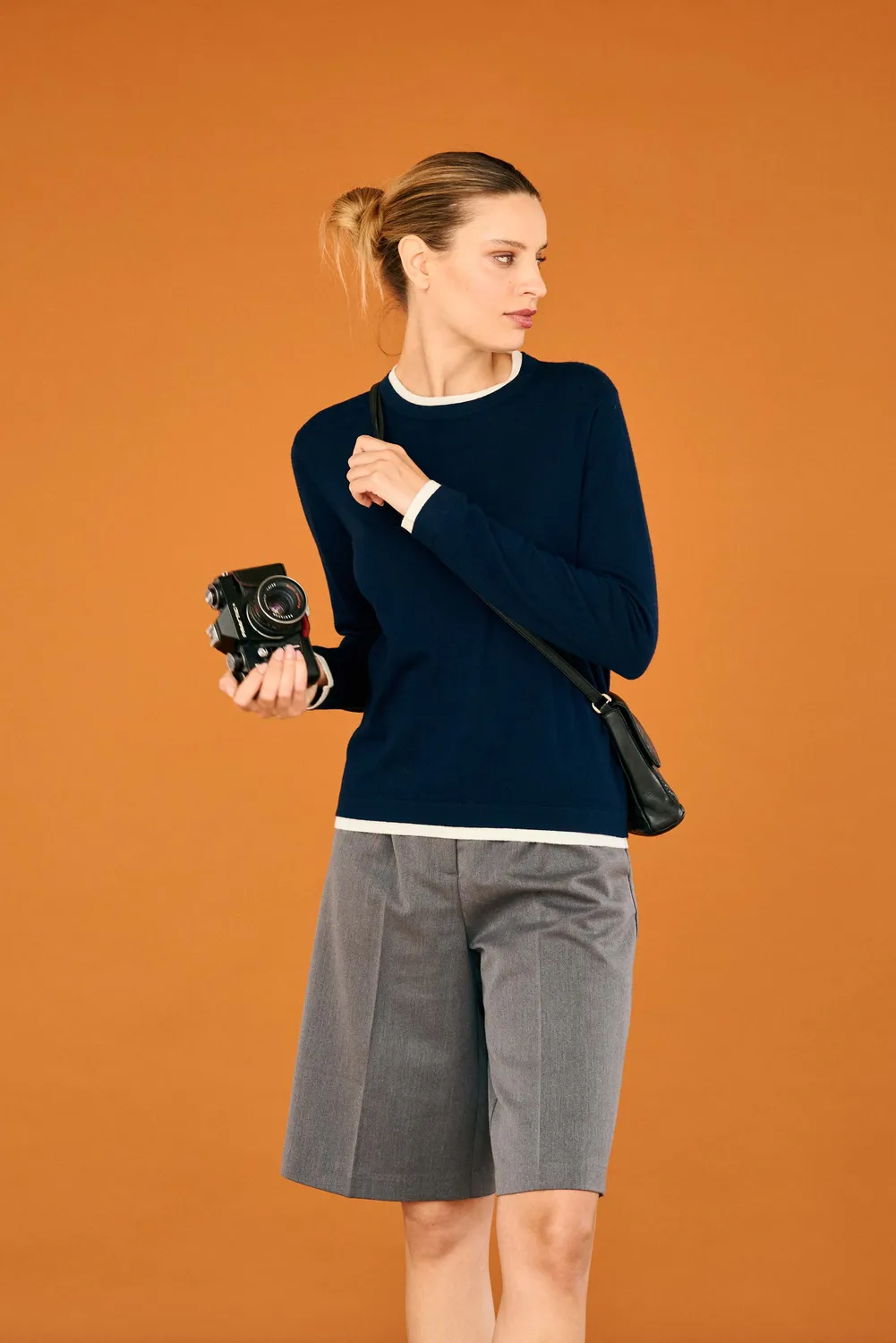 Jumper 1234 Double Trim Crew maglione merino navy bordi bianchi