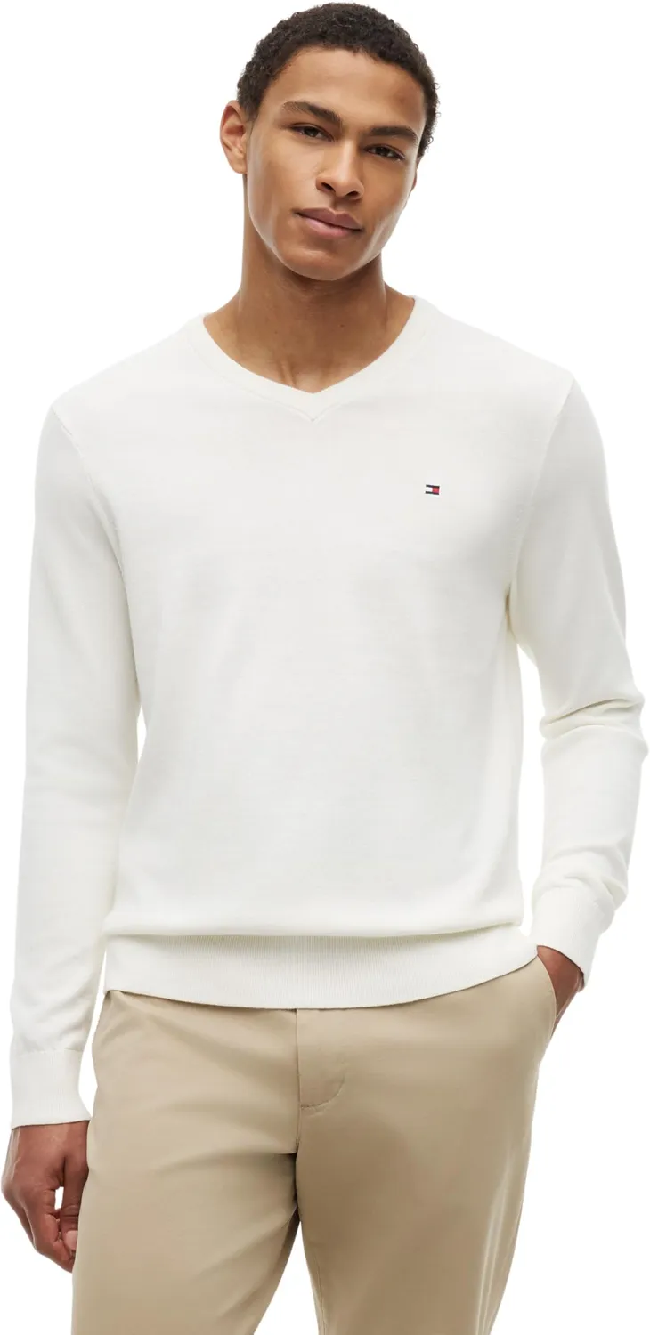 Tommy Hilfiger Essential Cotton pullover uomo beige scollo V S