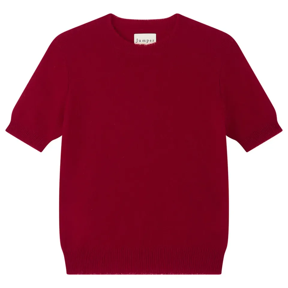 Jumper 1234 Distressed maglietta cashmere rosso scuro manica corta