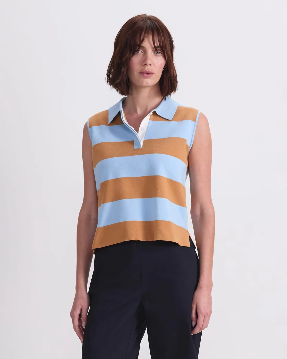 Sportscraft Knit Sleeveless Polo Tank top maglia scollo polo