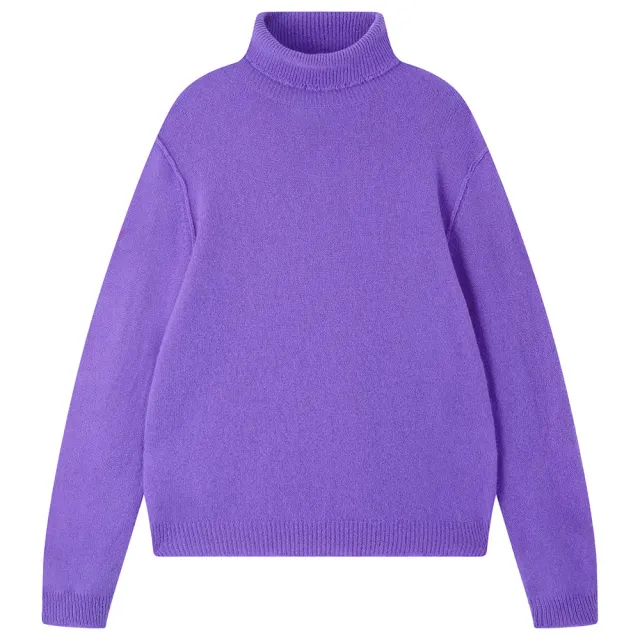 Jumper 1234 Cashmere Distressed Roll Collar maglione viola leggero