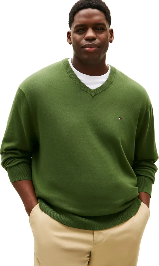 Tommy Hilfiger Essential Cotton maglione scollo V verde unisex