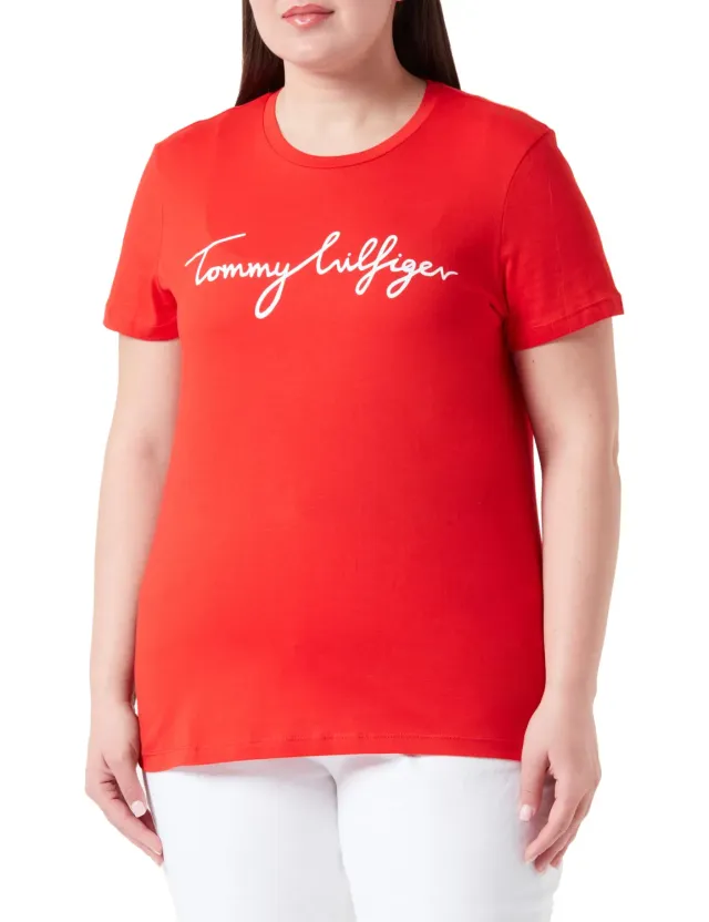Tommy Hilfiger T-Shirt Donna Maniche Corte Rossa Scollo Rotondo