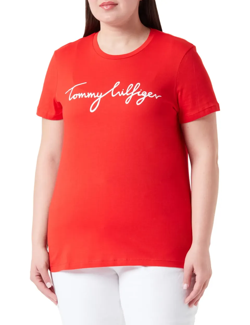 Tommy Hilfiger T-Shirt Donna Maniche Corte Rossa Scollo Rotondo