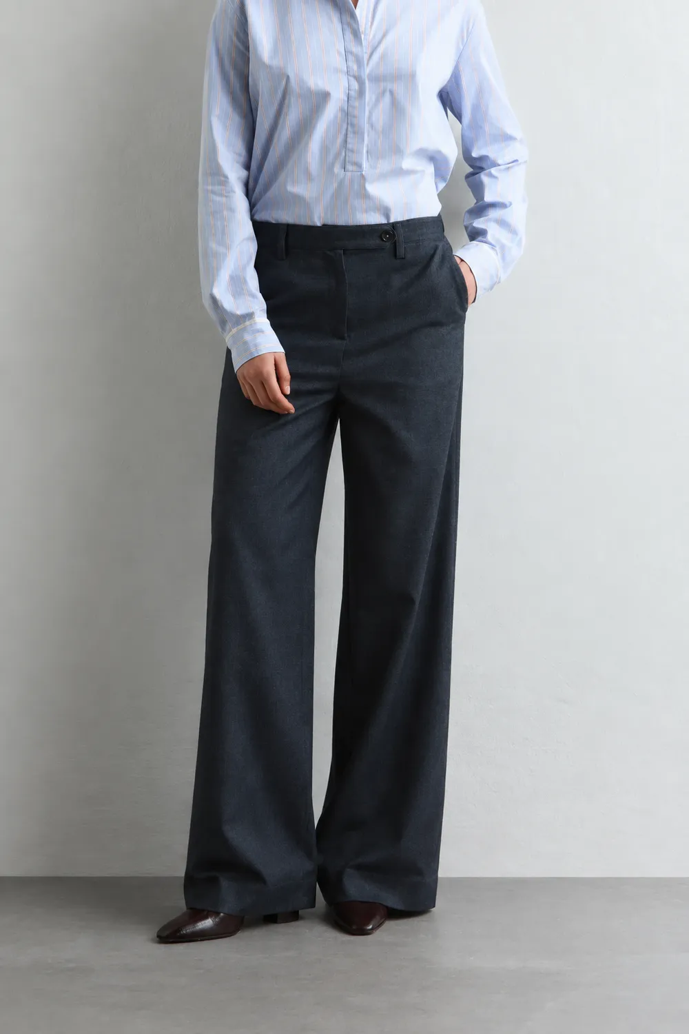 Massimo Alba Lamia pantaloni donna blu gamba ampia