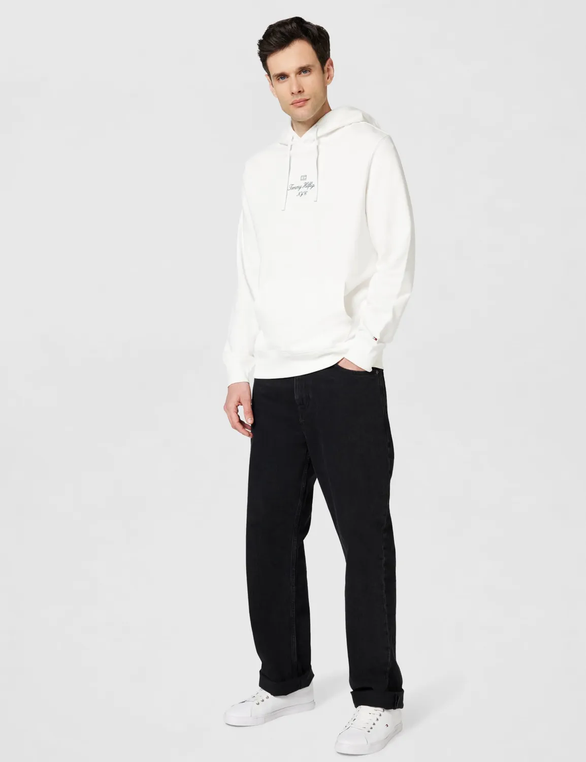 Tommy Hilfiger Outline Flag Script felpa cappuccio bianca L