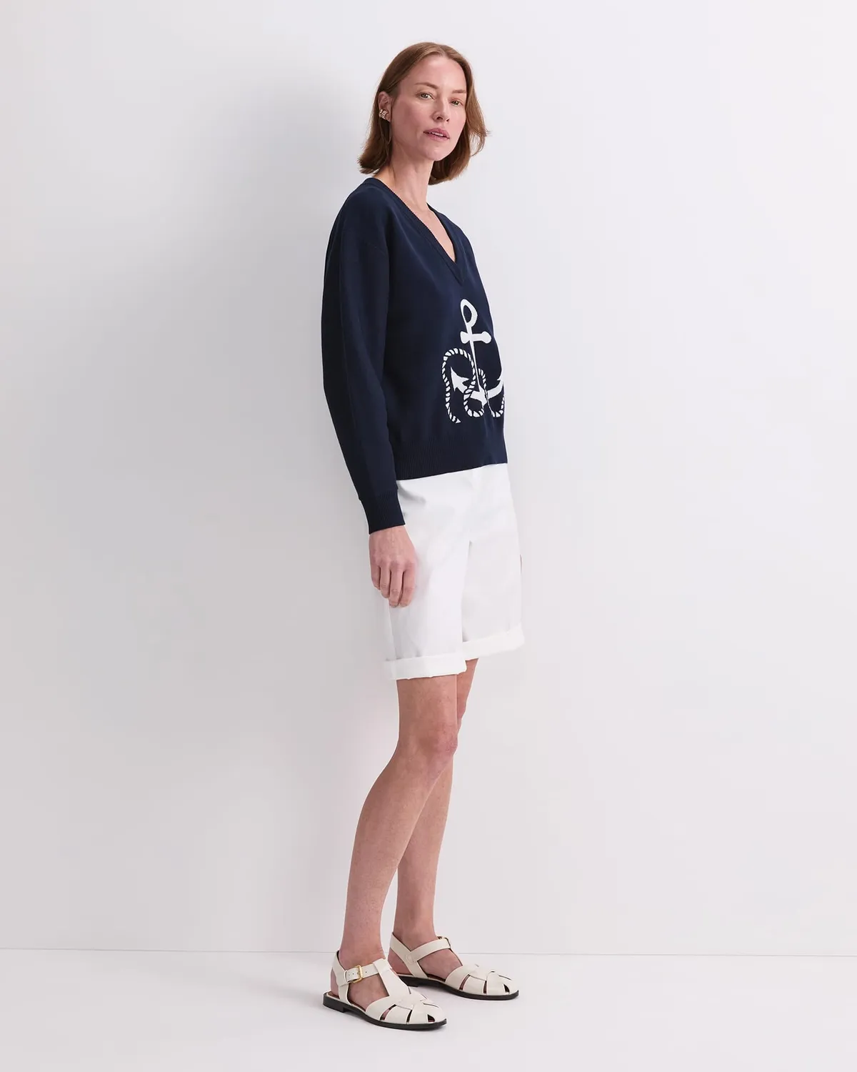 Sportscraft Anchor maglione cotone jacquard scollo V