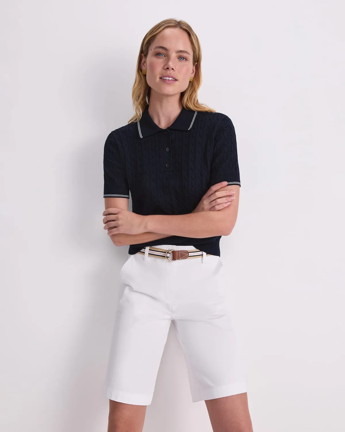 Sportscraft Chiffon polo donna cotone trecce manica corta