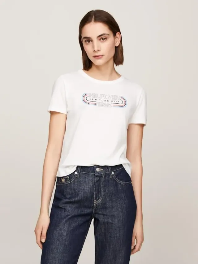 Tommy Hilfiger Slim Fit t-shirt donna XXS bianco cotone