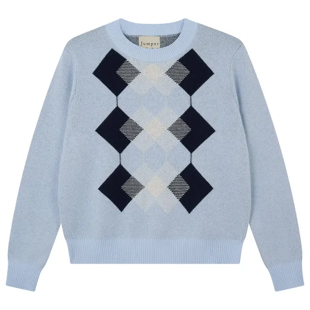 JUMPER 1234 Cashmere Wool Faded Argyle Crew maglione blu