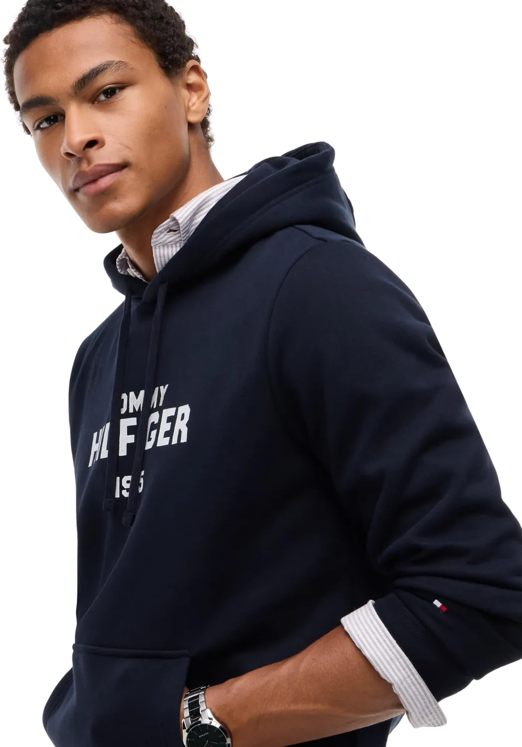 Tommy Hilfiger Stack MW0MW44937 felpa uomo cappuccio felpata