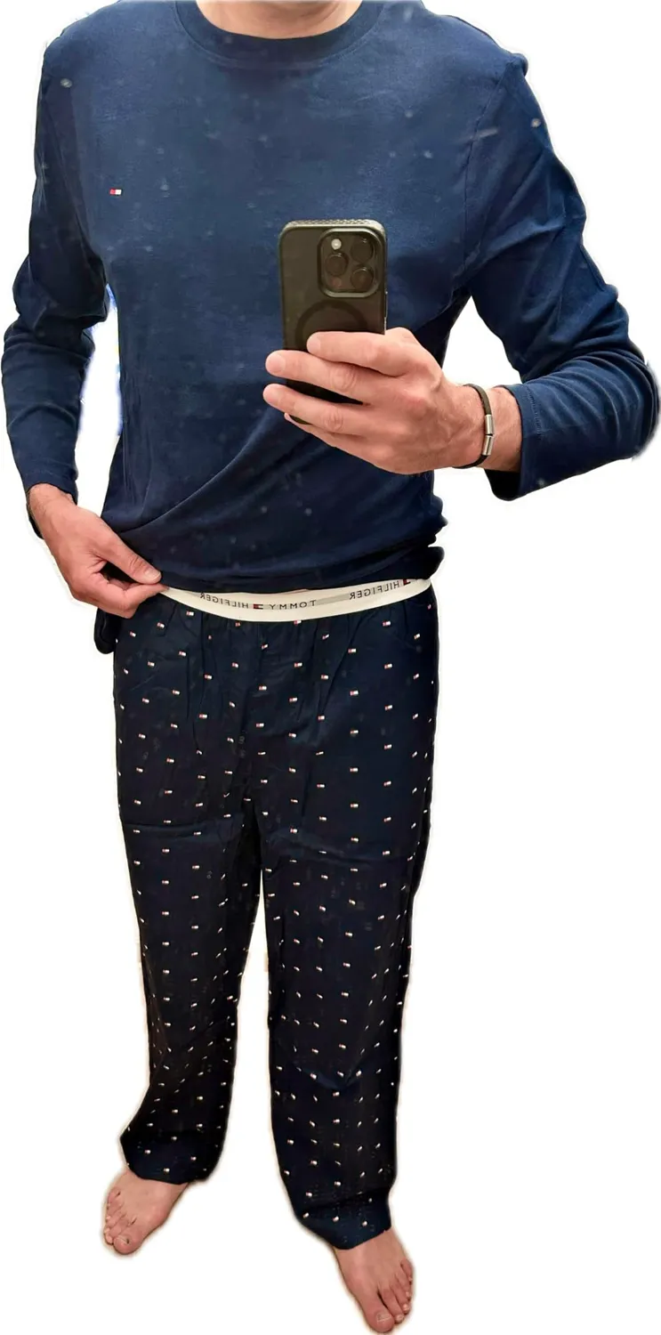 Tommy Hilfiger UM0UM03999 pigiama uomo beige set stampa