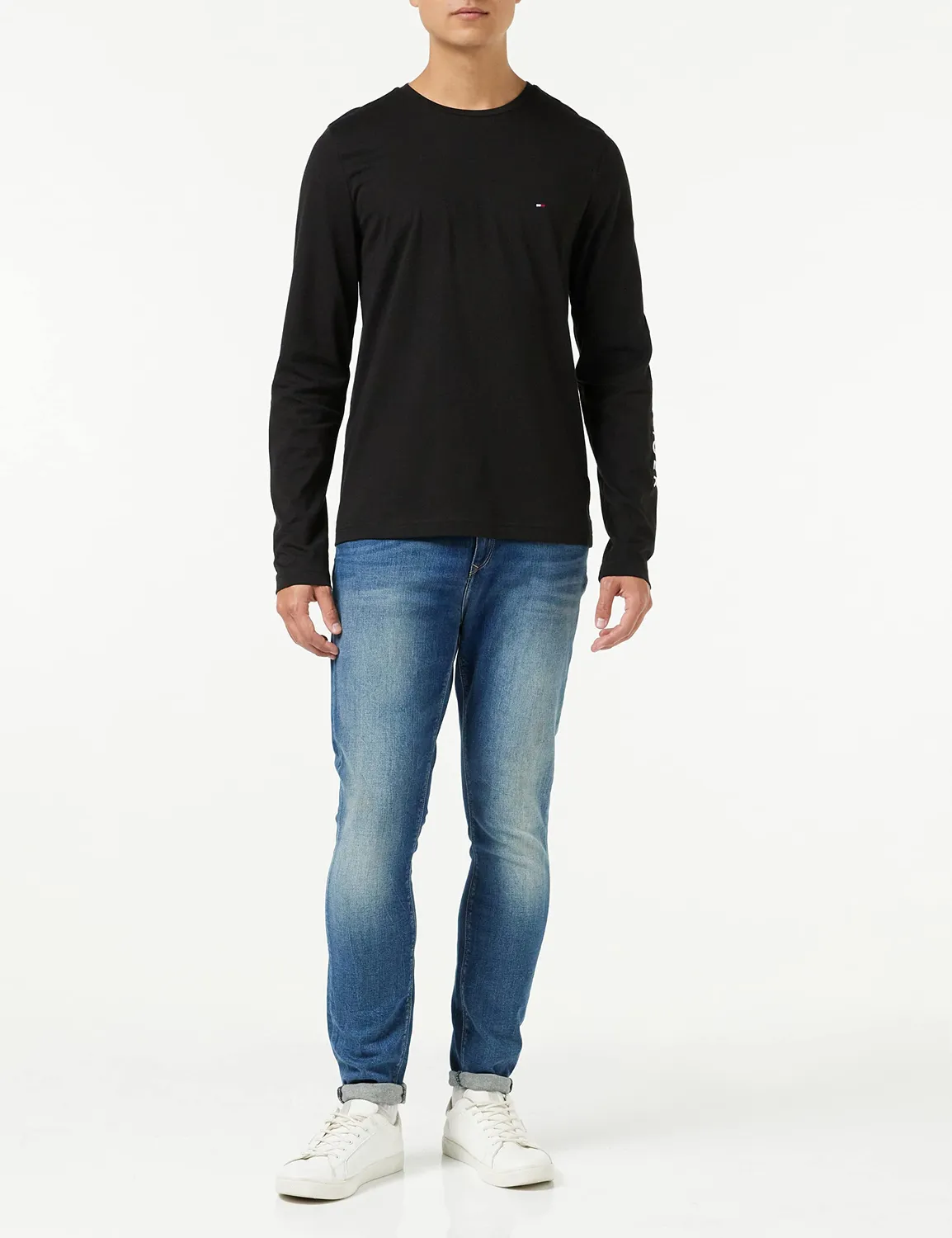 Tommy Hilfiger Logo maglia uomo maniche lunghe cotone nera
