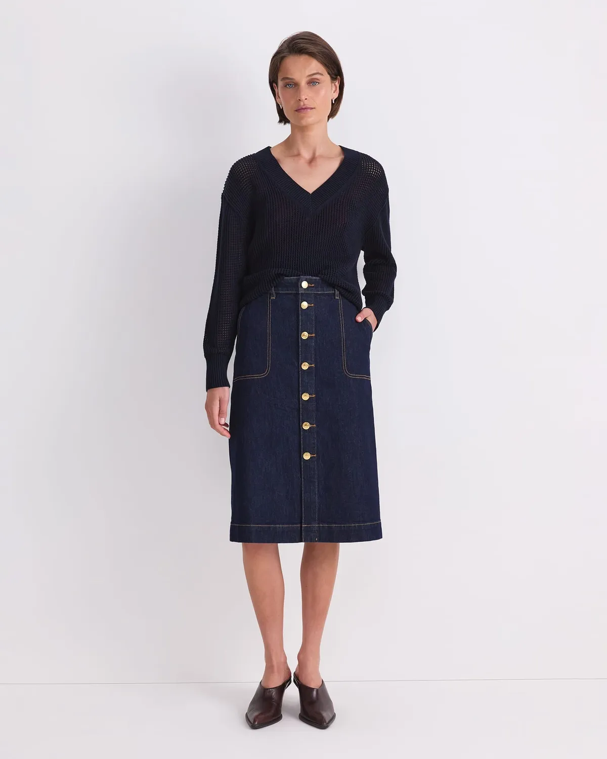 Sportscraft Peyton Denim Midi gonna jeans indaco