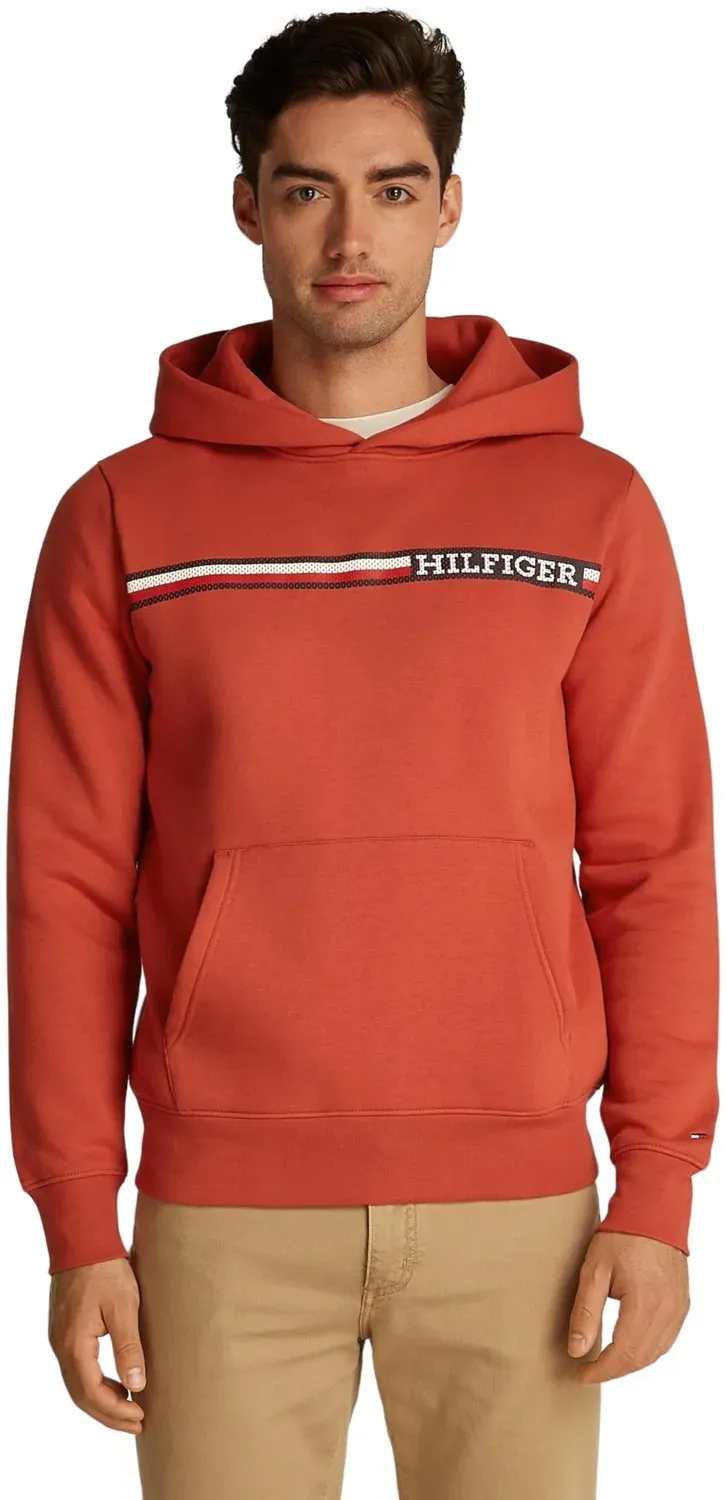 Tommy Hilfiger Chest Stripe felpa uomo rossa con cappuccio