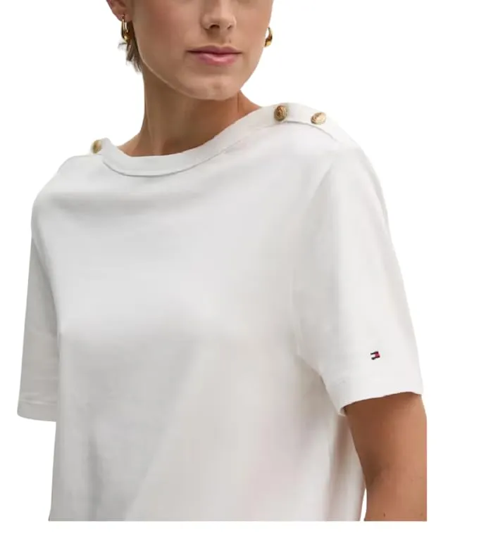 Tommy Reg Stripe Gold maglietta donna nera maniche corte