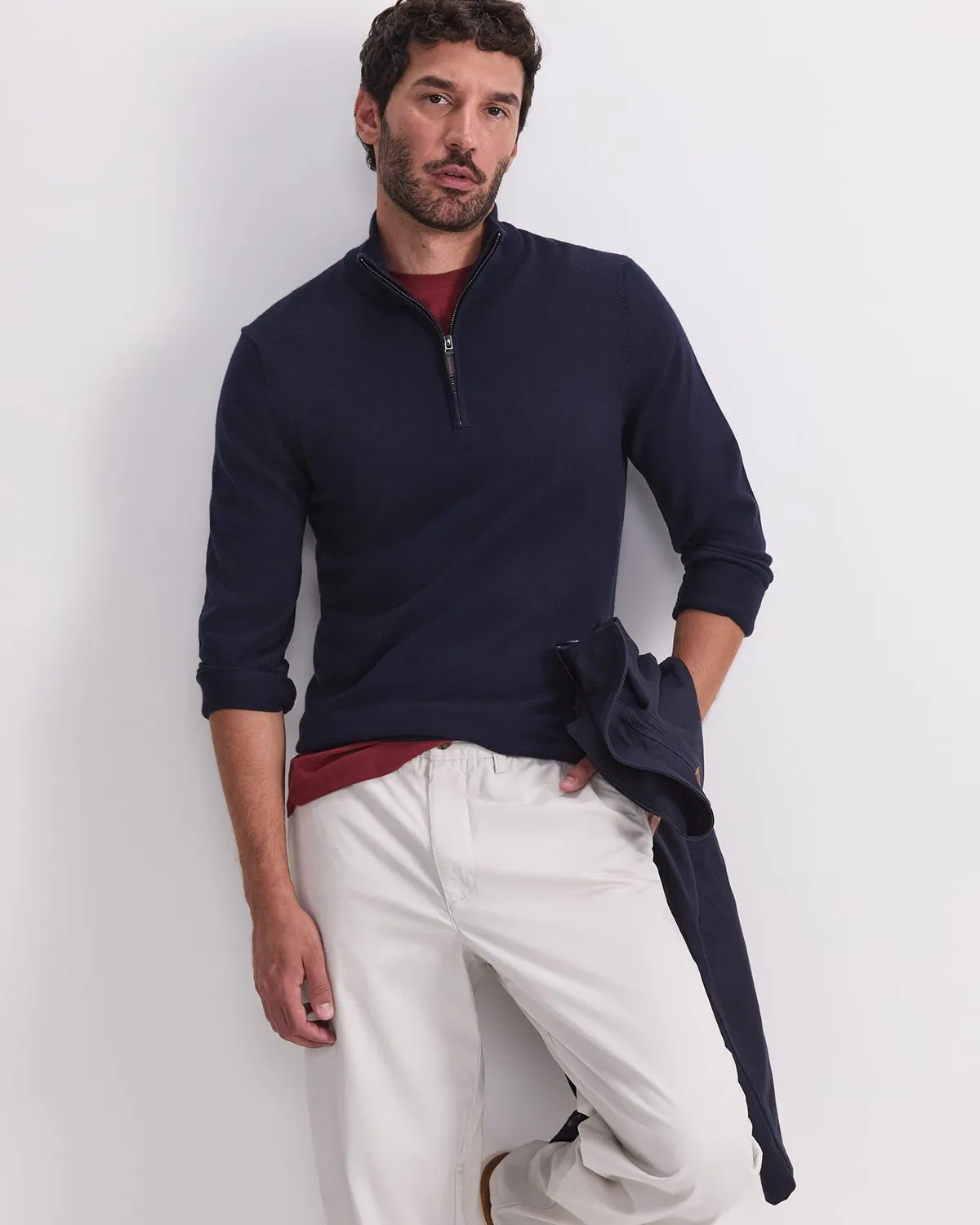 Sportscraft Merino Quarter Zip maglione lana uomo