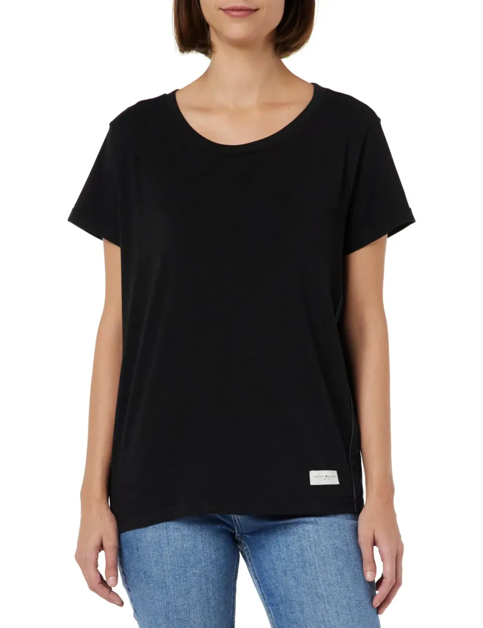 Tommy Hilfiger UW0UW04873 t-shirt donna nera cotone