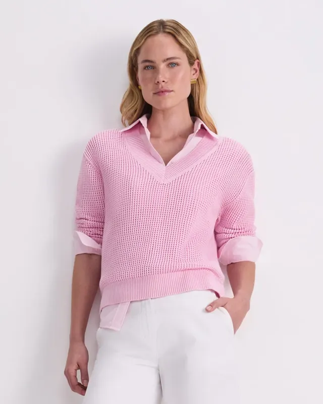 Sportscraft Cotton Crochet V-Neck maglia cotone donna taglia M