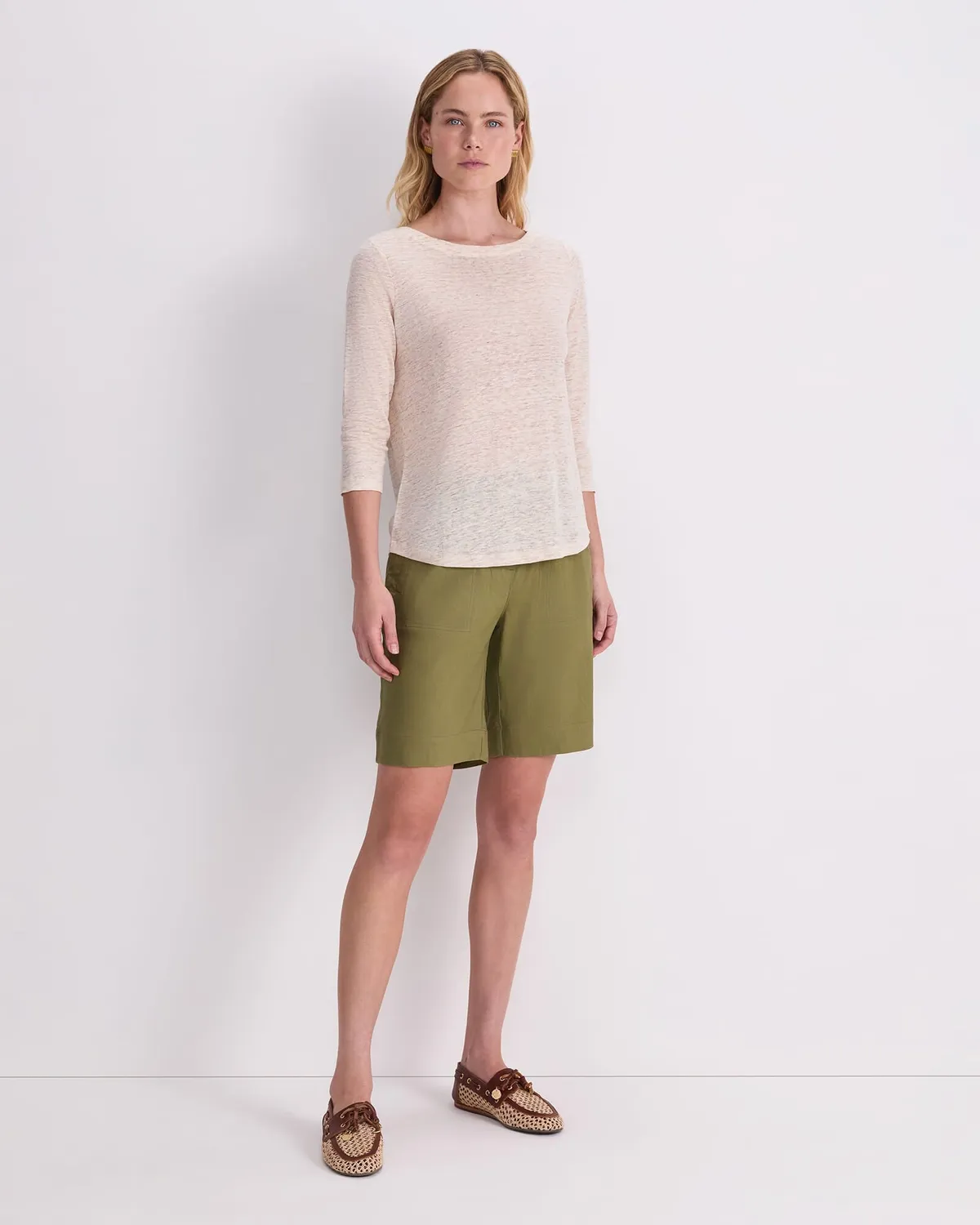 Sportscraft Cecile Linen Top top lino M rigato scollo barca