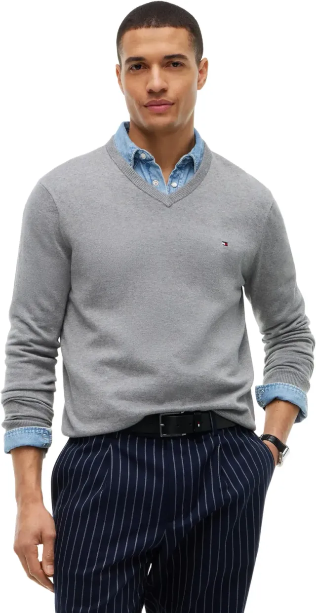 Tommy Hilfiger Essential Cotton Pullover Uomo Scollo V Nero