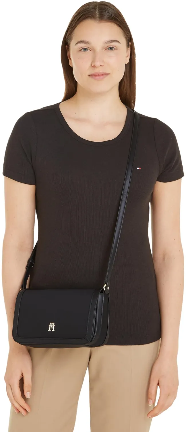 Tommy Hilfiger Essential Flap Crossover borsa donna nera piccola
