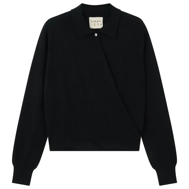 Jumper 1234 Twisted Drape Polo maglione nero merino