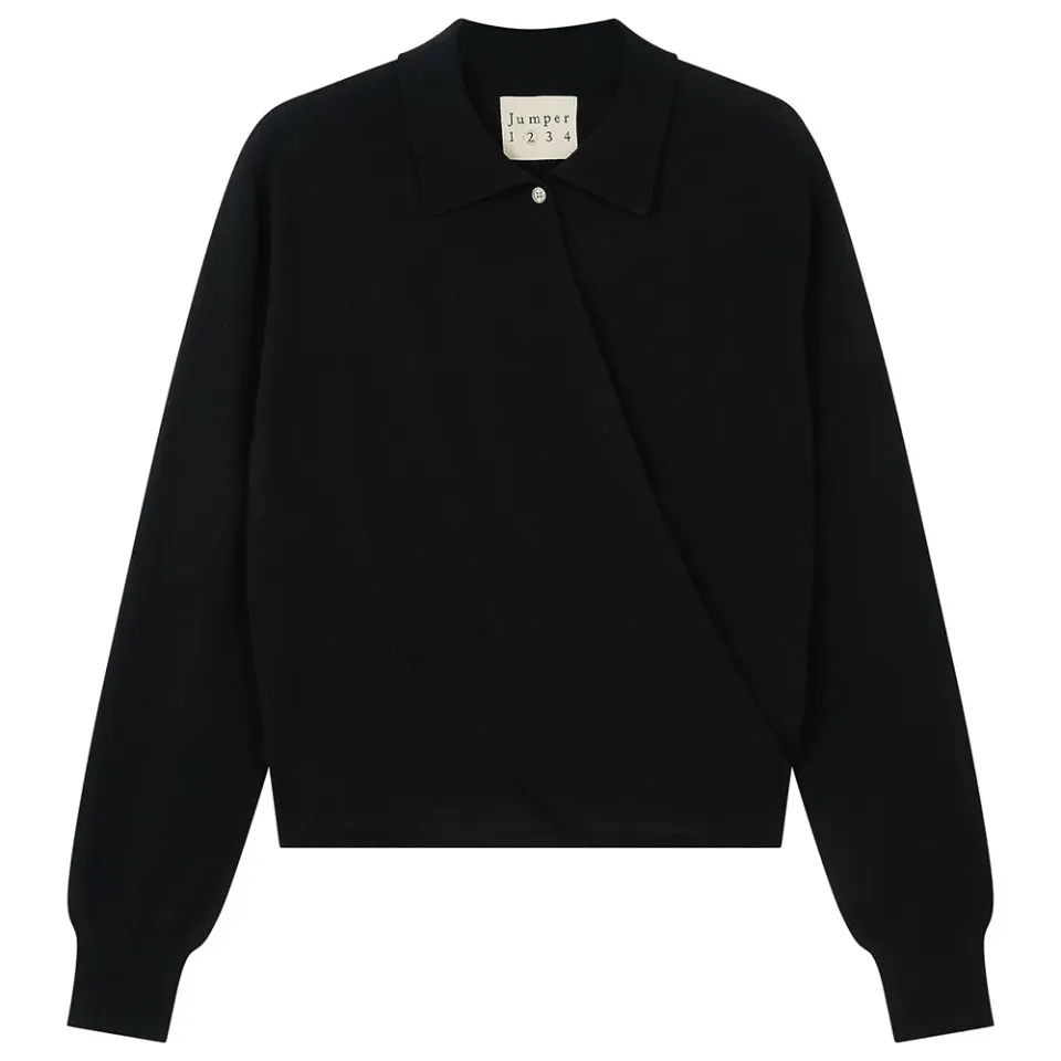 Jumper 1234 Twisted Drape Polo maglione nero merino