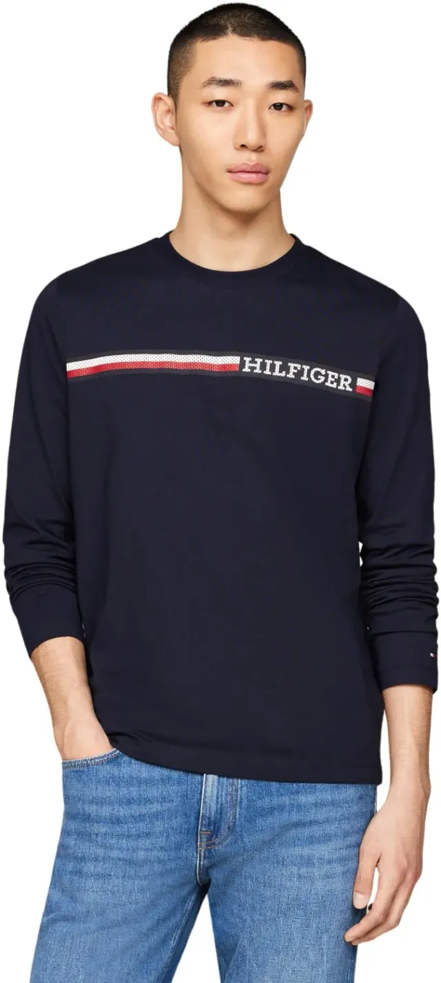 Tommy Hilfiger Chest Stripe t-shirt uomo maniche lunghe cotone