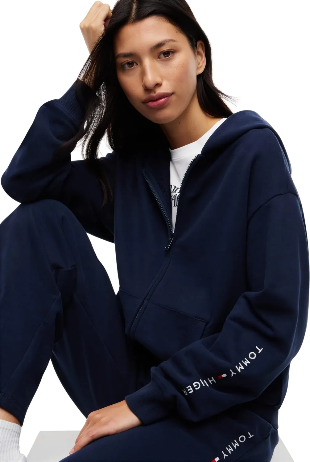 Tommy Hilfiger UW0UW06621 felpa donna cappuccio blu taglia M
