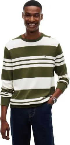 Tommy Hilfiger Essential maglione girocollo verde avorio S cotone