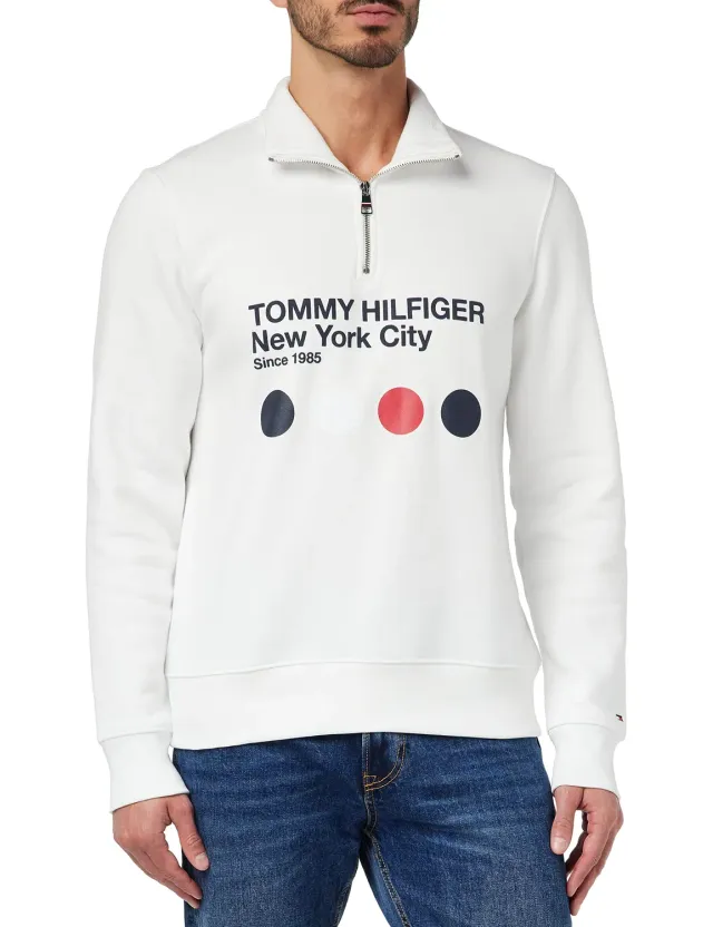 Tommy Hilfiger Mezza Zip Felpa Uomo con Cerniera Cotone