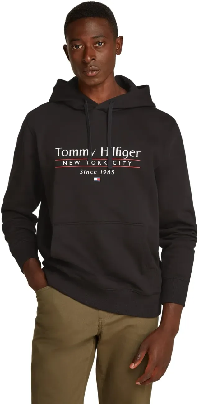 Tommy Hilfiger Center Stack felpa uomo nera cappuccio