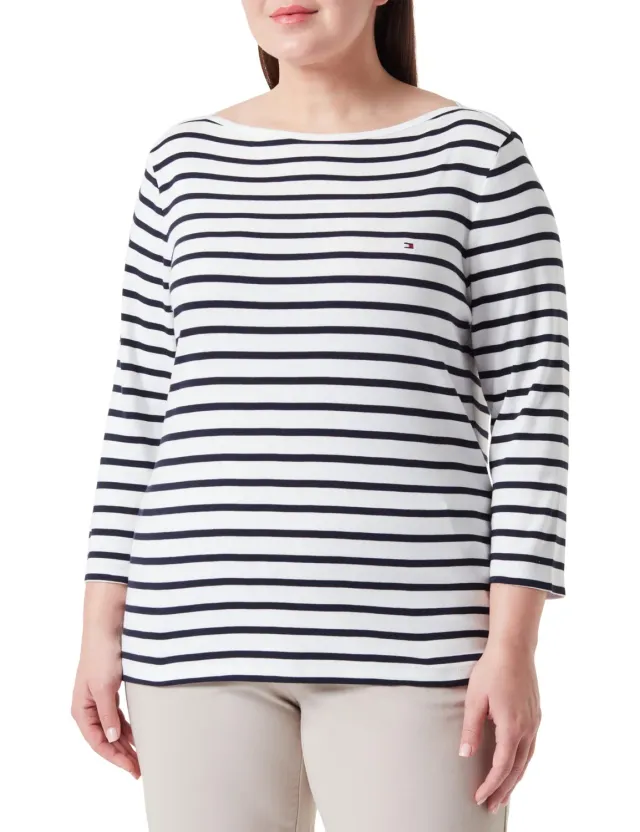 Tommy Hilfiger maglia donna maniche lunghe bianca 46 righe