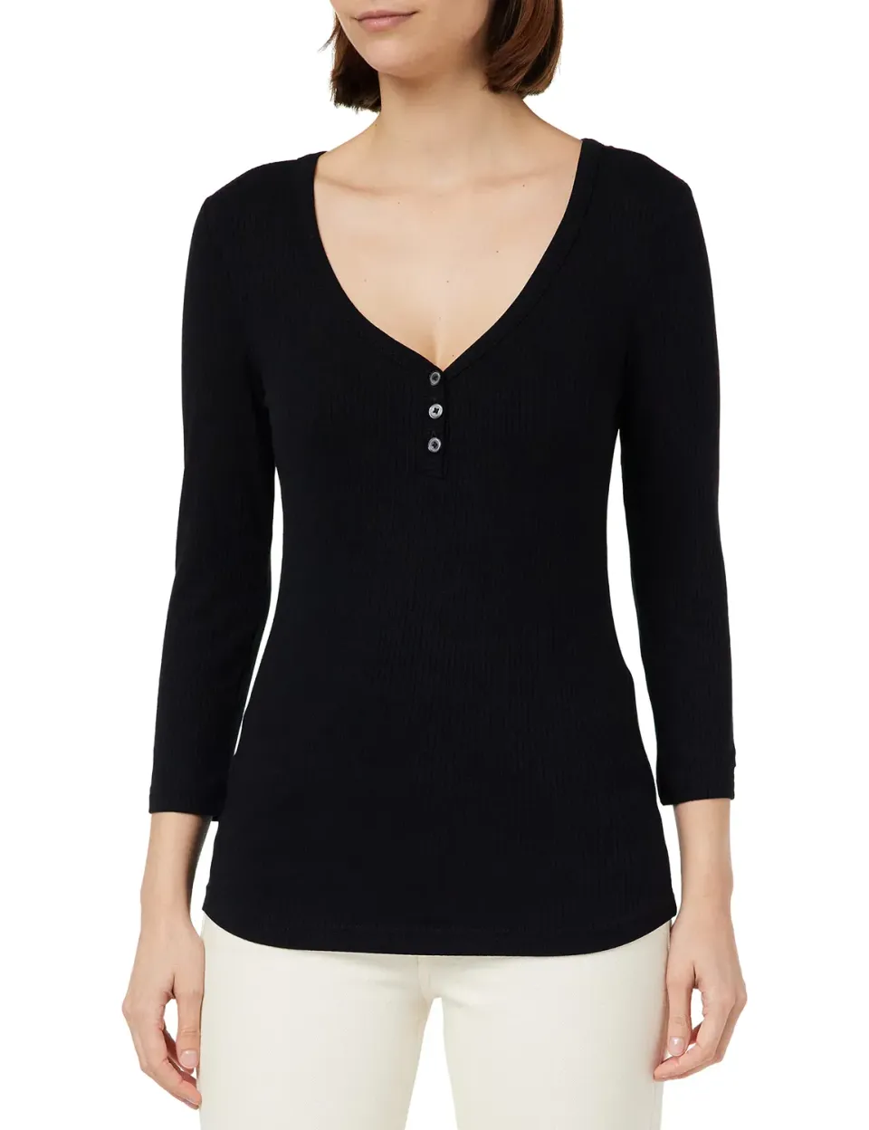 Tommy Hilfiger Slim 5x2 Rib Henley 3/4 Ww0ww37874 top donna nero XXS