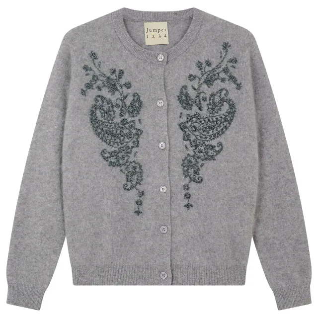 Jumper 1234 Beaded Paisley cardigan grigio lana