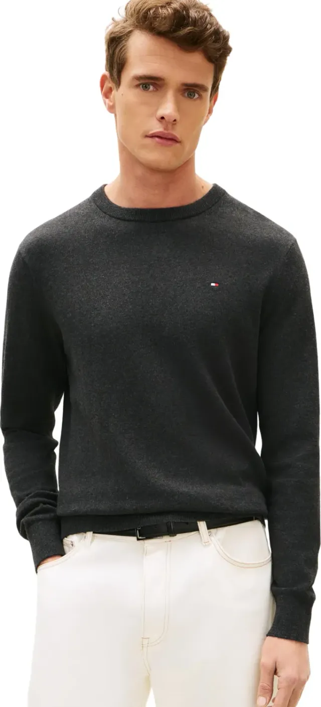 Tommy Hilfiger Girocollo Maglione Uomo Grigio Vestibilità Regolare