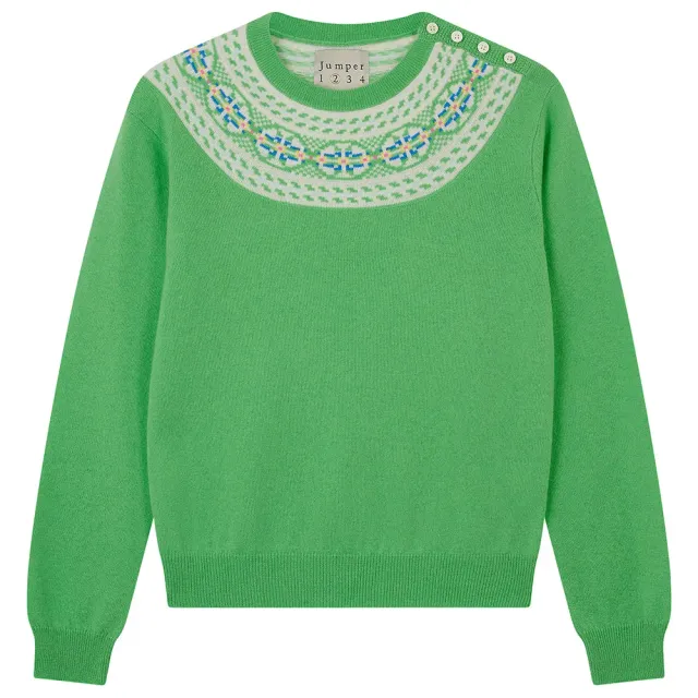 Jumper 1234 Yoke Fair Isle maglione verde lana cashmere