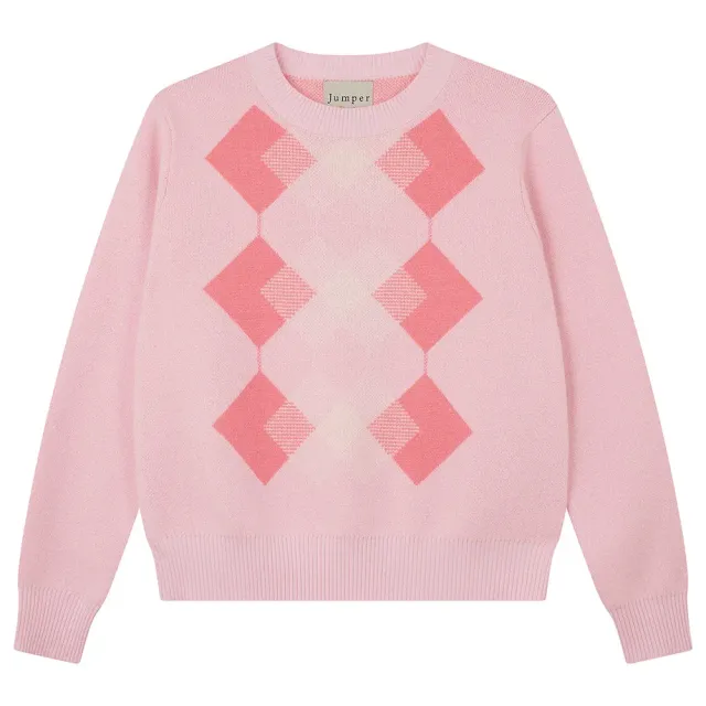 Jumper 1234 Faded Argyle maglione rosa cashmere lana