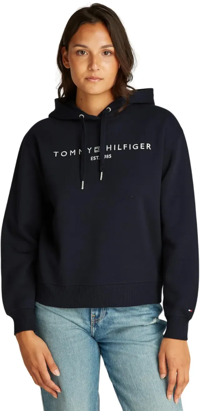 Tommy Hilfiger Logo Felpa Donna con Cappuccio Nero Black