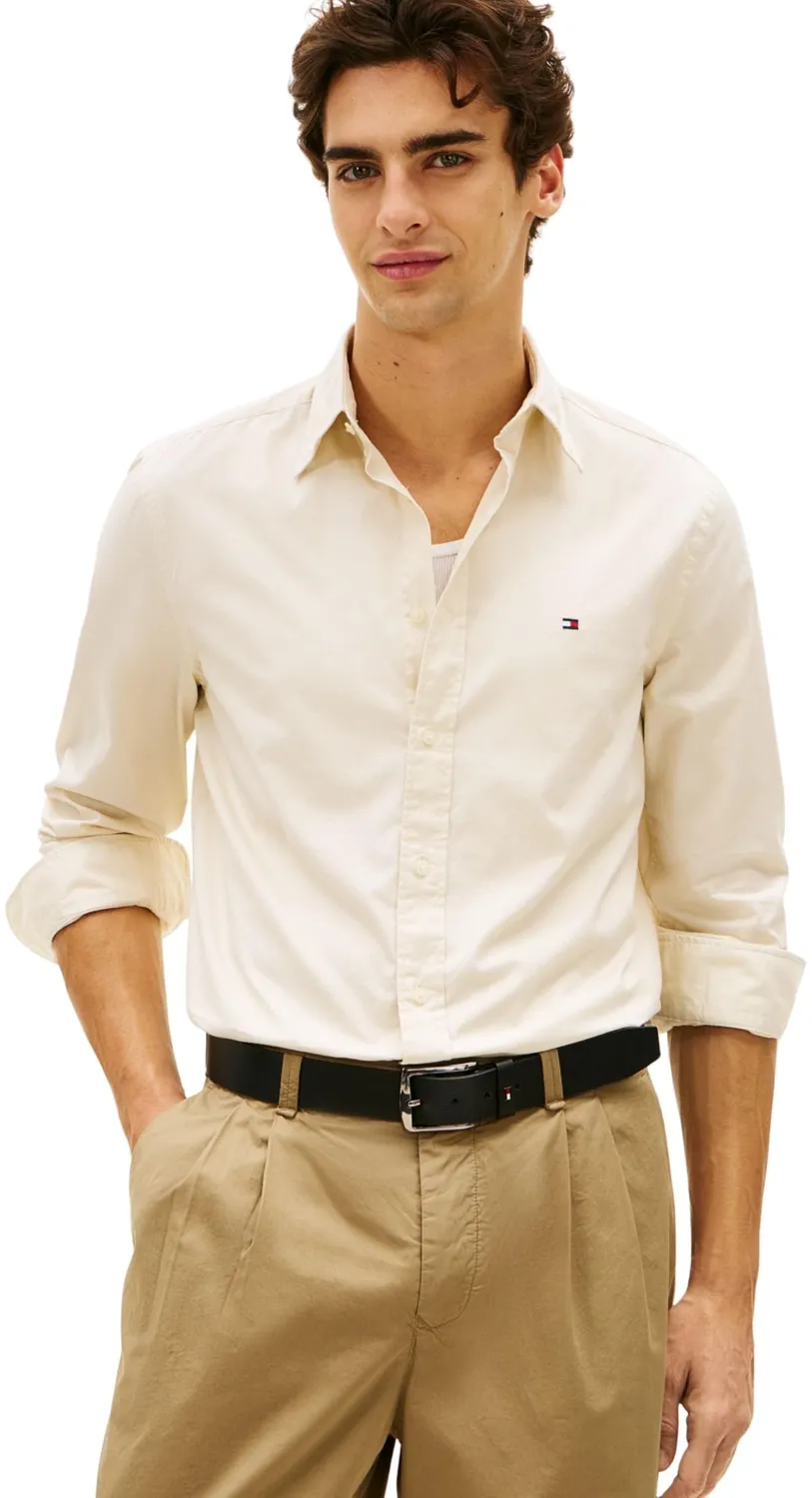 Tommy Hilfiger Flex Poplin camicia regular fit beige uomo