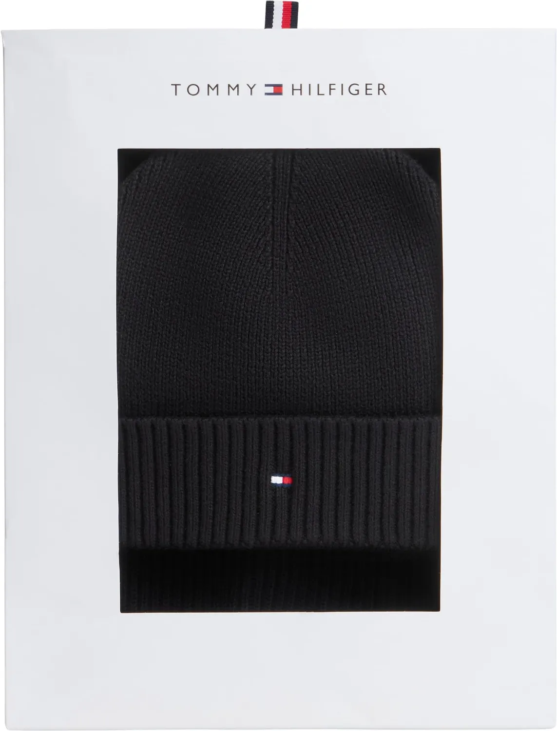 Tommy Hilfiger TH Flag AM0AM14584 berretto e sciarpa neri uomo