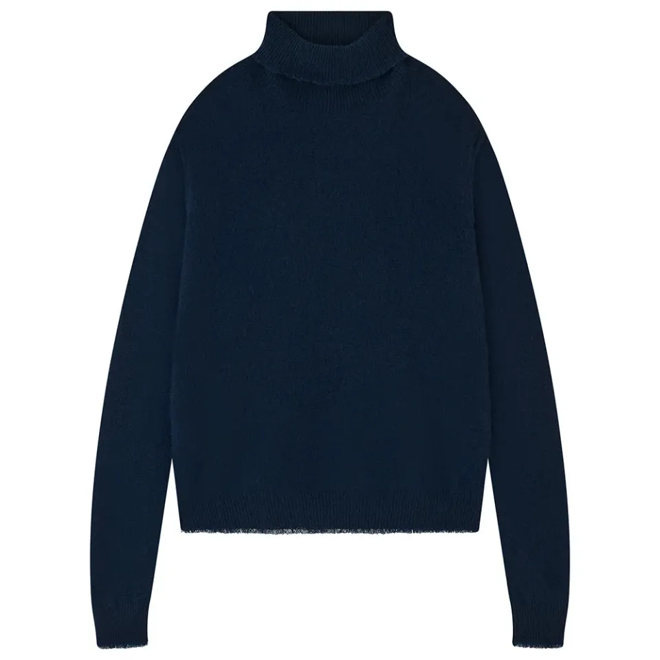 Jumper 1234 Cashmere Distressed Roll Collar maglione blu cashmere