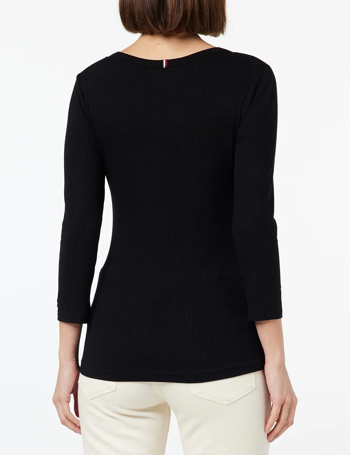 Tommy Hilfiger Slim 5x2 Rib Henley 3/4 Ww0ww37874 top donna nero XXS