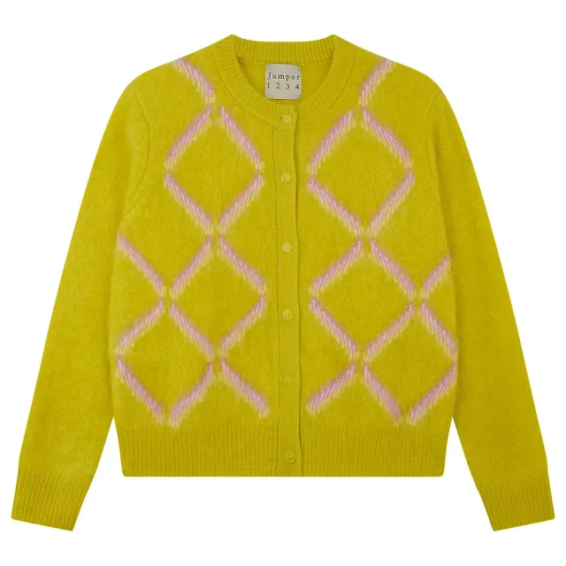 Jumper 1234 Brushed Argyle Cardigan cardigan verde rombi