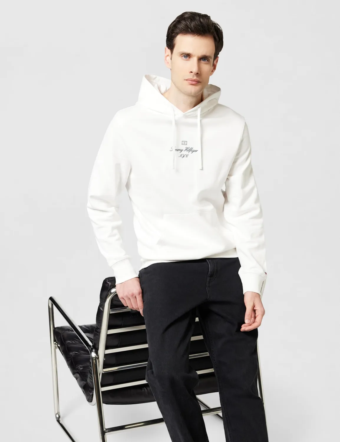 Tommy Hilfiger Outline Flag Script felpa cappuccio bianca L