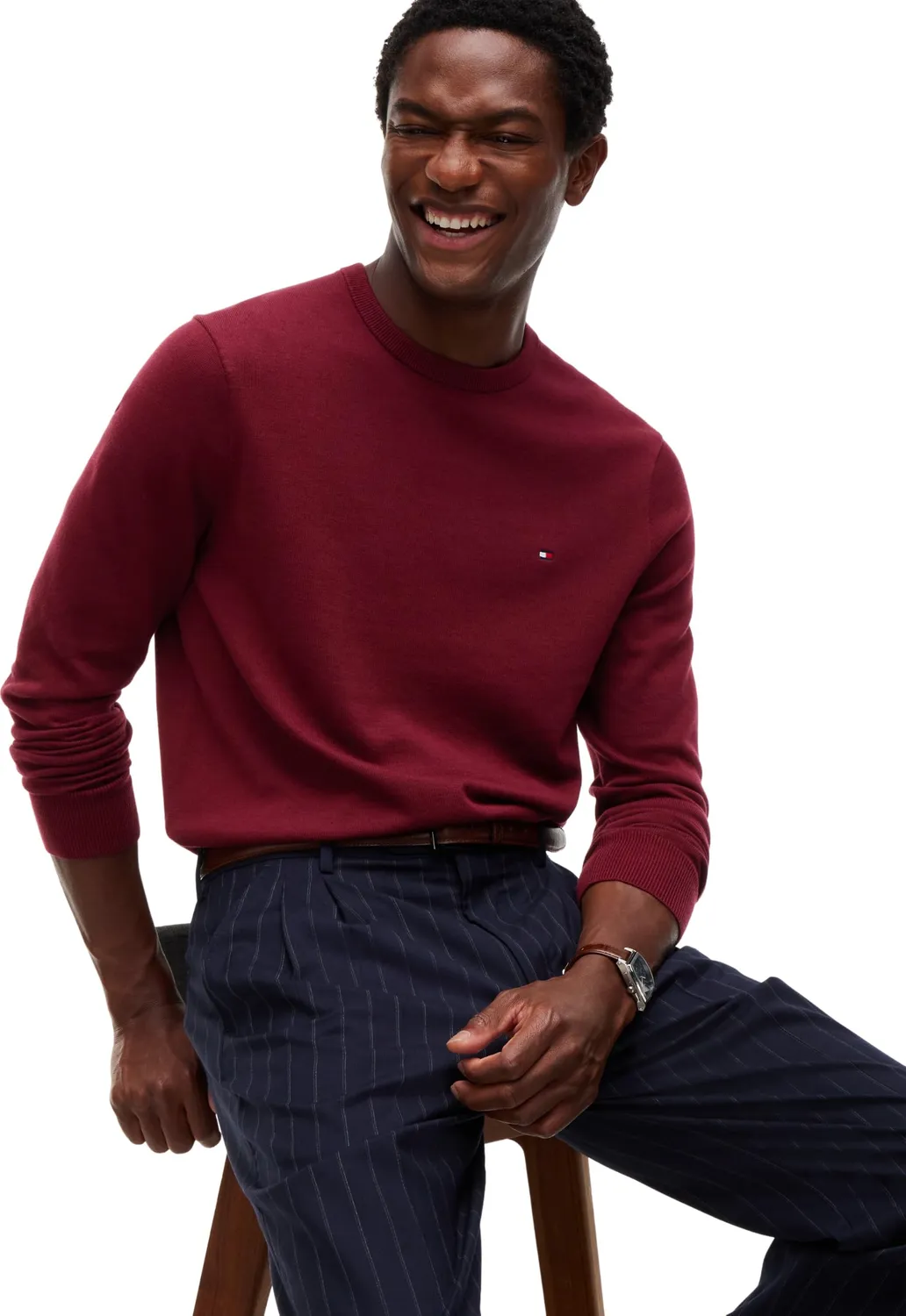 Tommy Hilfiger Essential maglione girocollo borgogna S cotone
