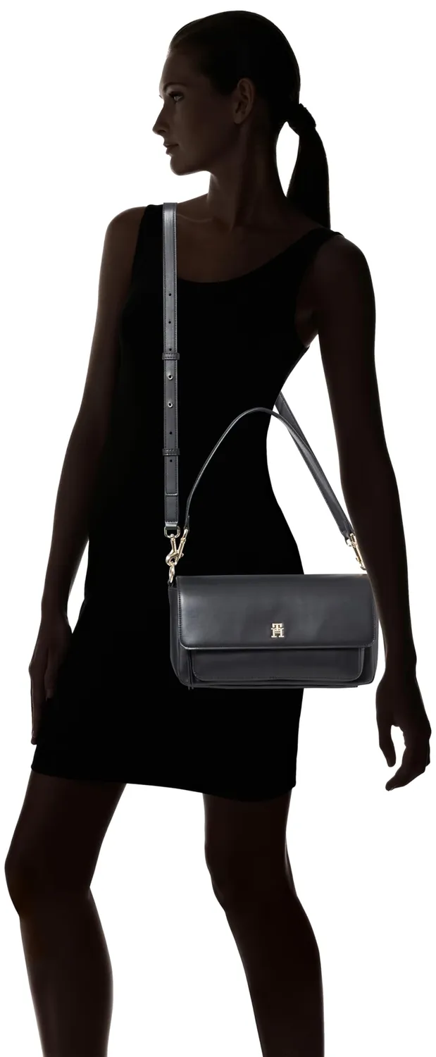 Tommy Hilfiger TH Soft Utility borsa tracolla donna nera large