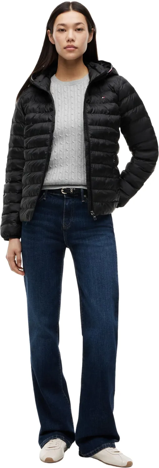 Tommy Hilfiger Global Stripe piumino donna nero con cappuccio